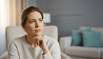 Adult learner pausing thoughtfully during a friendly conversation, ready to respond